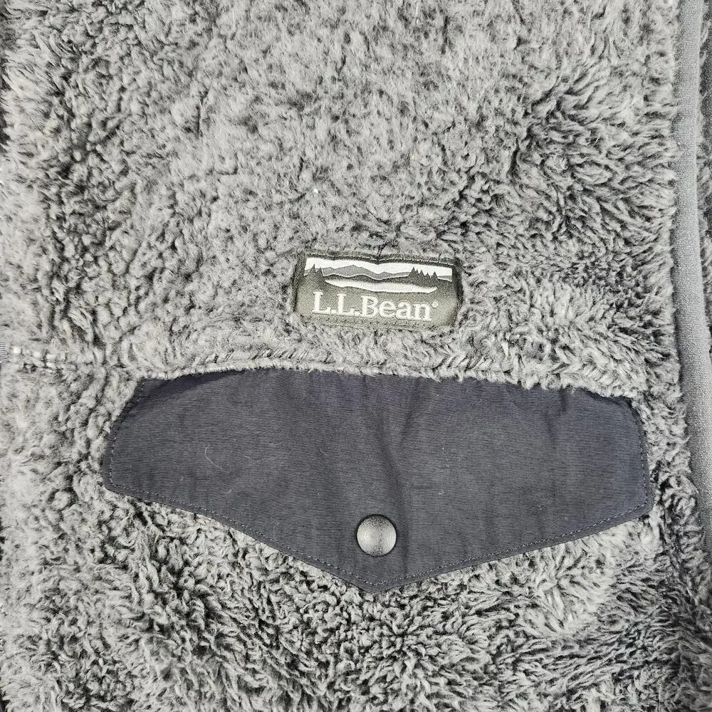 LL Bean Vest Mens Large Gray Fleece Sherpa Full Zip Outdoor Pockets Hiking Logo